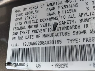 2008 Acura TL z VIN 19UUA66298A038165, wystawiony jako IAAI lot #40986381 z przebiegiem Nie podano mil oraz . Historia ofert i sprzedaży dostępna na DreamBid. Obrazek 9.