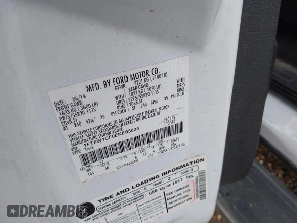 2014 Ford F-150 XL with VIN 1FTFW1CF0EKE95634, listed as a IAAI auction lot 38374926 with 198,433 mi miles and . Bid and sale history available at DreamBid. Image 9.