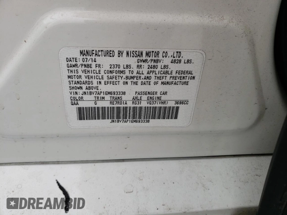 2014 Infiniti Q50 Premium with VIN JN1BV7AP1EM693338, listed as a Copart auction lot 58061545 with 97,290 mi miles and Salvage title. Bid and sale history available at DreamBid. Image 12.