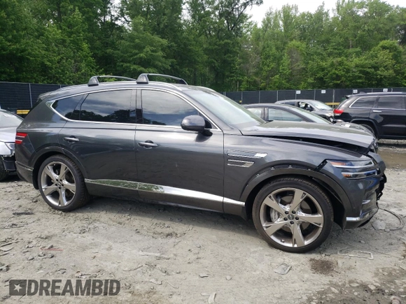 2022 Genesis GV80 with VIN KMUHCESC5NU100445, listed as a Copart auction lot 55877355 with 32,684 mi miles and Salvage title. Bid and sale history available at DreamBid. Image 4.