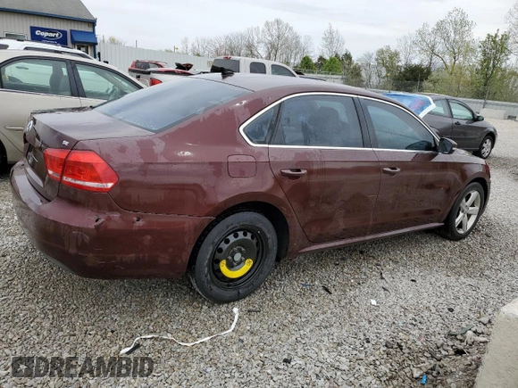 2013 Volkswagen Passat SE with VIN 1VWBP7A32DC087794, listed as a Copart auction lot 52509825 with 142,359 mi miles and Non repairable. Bid and sale history available at DreamBid. Image 3.