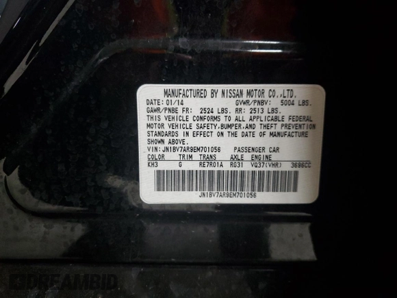 2014 Infiniti Q50 Premium with VIN JN1BV7AR9EM701056, listed as a Copart auction lot 51311135 with 80,387 mi miles and Salvage Title. Bid and sale history available at carsss.com. Image 12.