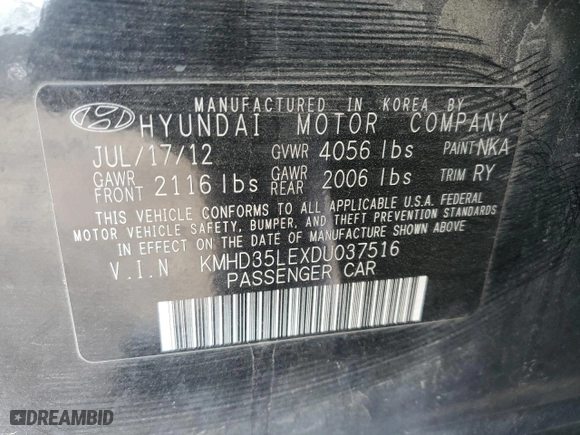 2013 Hyundai Elantra GT with VIN KMHD35LEXDU037516, listed as a Copart auction lot 48801935 with 115,719 mi miles and Salvage Title. Bid and sale history available at carsss.com. Image 12.
