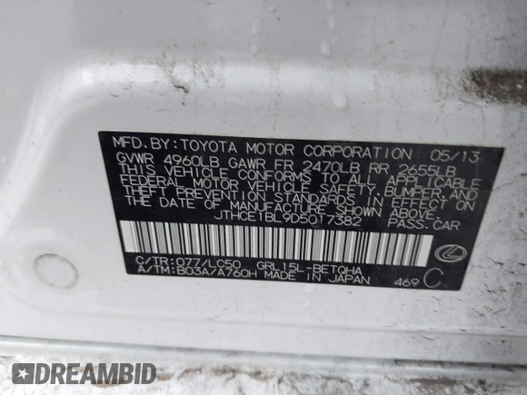 2013 Lexus GS 350 с VIN JTHCE1BL9D5017382, выставлен на аукционе IAAI как лот 42406517 с пробегом 139 896 миль миль и . История ставок и продаж доступна на DreamBid. Изображение 9.