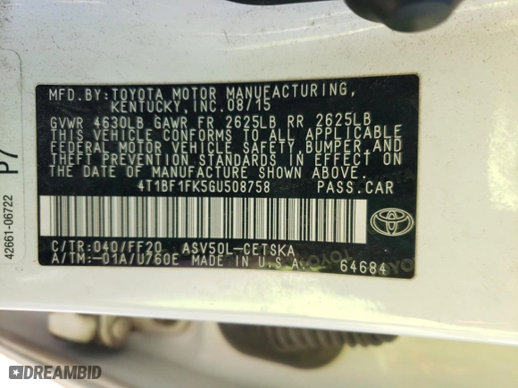 2016 Toyota Camry XLE with VIN 4T1BF1FK5GU508758, listed as a Copart auction lot 53373225 with 314,853 mi miles and Clean Title. Bid and sale history available at carsss.com. Image 12.