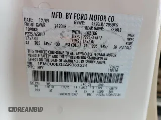 2010 Ford Escape Limited with VIN 1FMCU0EG4AKB63534, listed as a Copart auction lot 60538435 with 386,898 mi miles and Clean title. Bid and sale history available at DreamBid. Image 12.