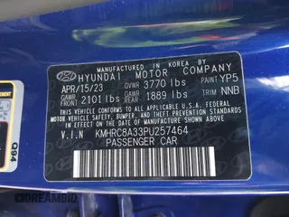2023 Hyundai Venue Limited with VIN KMHRC8A33PU257464, listed as a IAAI auction lot 41745001 with 8,264 mi miles and . Bid and sale history available at DreamBid. Image 9.