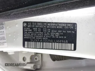 2004 BMW X5 3.0i with VIN 5UXFA13594LU44968, listed as a IAAI auction lot 42151081 with 197,471 mi miles. Bid and sale history available at carsss.com. Image 9.