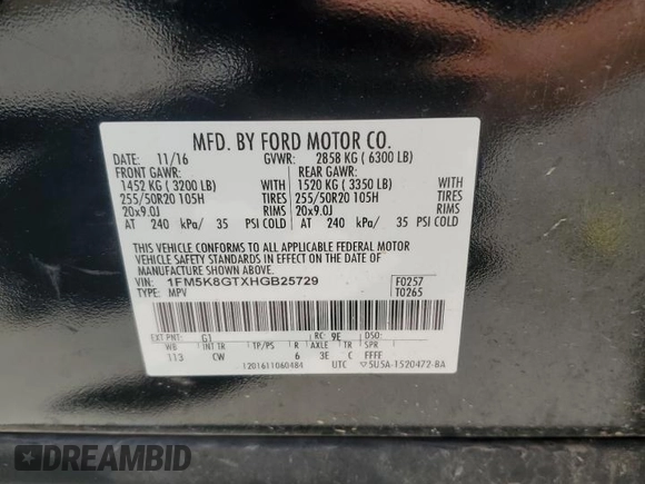 2017 Ford Explorer Sport z VIN 1FM5K8GTXHGB25729, wystawiony jako Copart lot #55808995 z przebiegiem 131 682 mil mil oraz Szkoda całkowita • Salvage title. Historia ofert i sprzedaży dostępna na DreamBid. Obrazek 13.