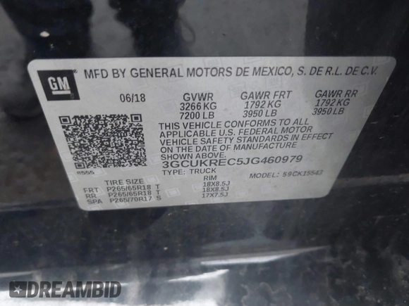 2018 Chevrolet Silverado 1500 LT with VIN 3GCUKREC5JG460979, listed as a IAAI auction lot 41741667 with 122,931 mi miles. Bid and sale history available at carsss.com. Image 9.