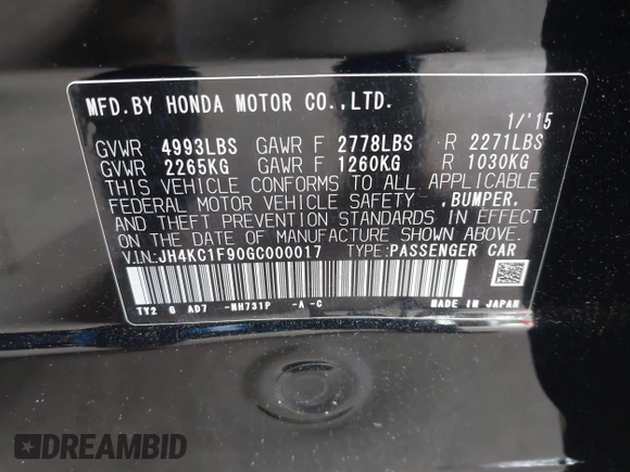 2016 Acura RLX Advance с VIN JH4KC1F90GC000017, выставлен на аукционе IAAI как лот 42341791 с пробегом 79 587 миль миль и . История ставок и продаж доступна на DreamBid. Изображение 9.