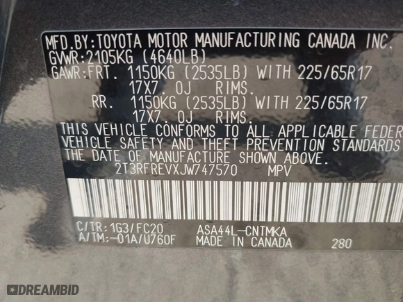 2018 Toyota RAV4 XLE with VIN 2T3RFREVXJW747570, listed as a IAAI auction lot 41484251 with 1 mi miles. Bid and sale history available at carsss.com. Image 9.