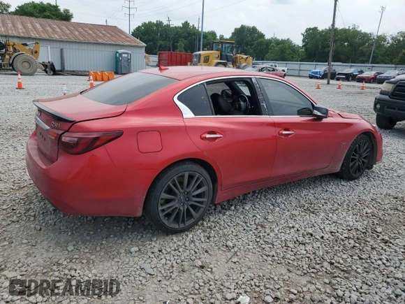 2020 Infiniti Q50 Red Sport 400 with VIN JN1FV7AR7LM660876, listed as a Copart auction lot 60872975 with 62,668 mi miles and Salvage title. Bid and sale history available at DreamBid. Image 3.