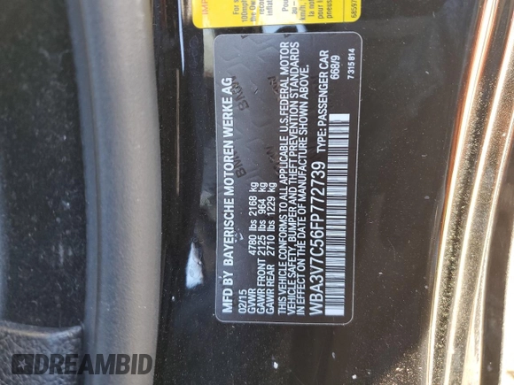 2015 BMW 4 Series 428i with VIN WBA3V7C56FP772739, listed as a Copart auction lot 82468624 with 50,320 mi miles and Salvage Title. Bid and sale history available at carsss.com. Image 14.