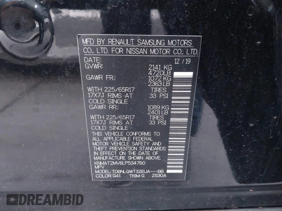 2020 Nissan Rogue S z VIN KNMAT2MV6LP534760, wystawiony jako IAAI lot #41573142 z przebiegiem 73 833 mil mil oraz . Historia ofert i sprzedaży dostępna na DreamBid. Obrazek 9.