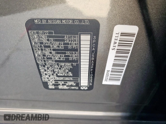 2023 Infiniti QX50 Luxe with VIN 3PCAJ5BA3PF105275, listed as a Copart auction lot 50584265 with 26,399 mi miles and Salvage title. Bid and sale history available at DreamBid. Image 16.