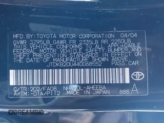 2004 Toyota Prius with VIN JTDKB20U440068552, listed as a IAAI auction lot 41179621 with 151,127 mi miles. Bid and sale history available at carsss.com. Image 9.