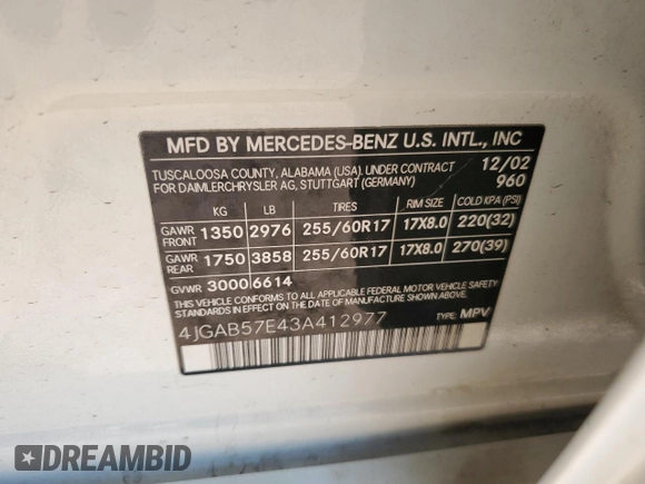 2003 Mercedes-Benz M 350 z VIN 4JGAB57E43A412977, wystawiony jako Copart lot #58846415 z przebiegiem 231 413 mil mil oraz Szkoda całkowita • Salvage title. Historia ofert i sprzedaży dostępna na DreamBid. Obrazek 12.