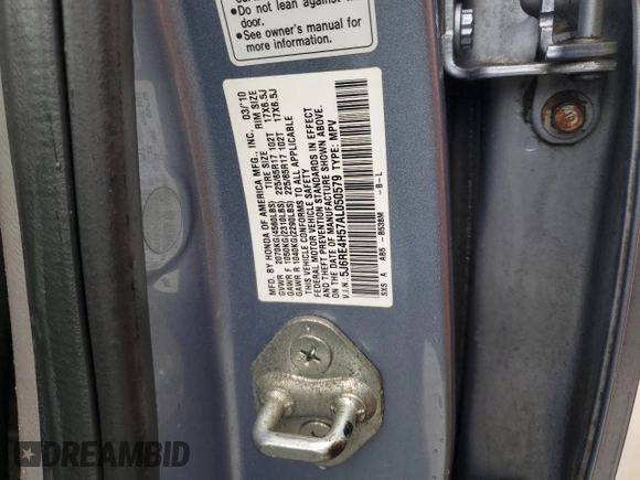 2010 Honda CR-V EX with VIN 5J6RE4H57AL050579, listed as a Copart auction lot 43906225 with 123,151 mi miles and Salvage Title. Bid and sale history available at DreamBid. Image 13.