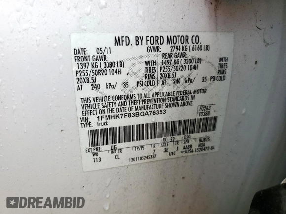 2011 Ford Explorer Limited с VIN 1FMHK7F83BGA76353, выставлен на аукционе Copart как лот 59028195 с пробегом 56 684 миль миль и Списание • Salvage title. История ставок и продаж доступна на DreamBid. Изображение 13.