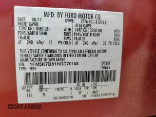 2017 Ford Explorer z VIN 1FM5K7B81HGD70108, wystawiony jako Copart lot #63150325 z przebiegiem 137 580 mil mil oraz Szkoda całkowita • Salvage title. Historia ofert i sprzedaży dostępna na DreamBid. Obrazek 13.
