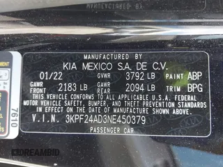 2022 Kia Forte LXS with VIN 3KPF24AD3NE450379, listed as a IAAI auction lot 42014796 with 109,296 mi miles. Bid and sale history available at carsss.com. Image 9.