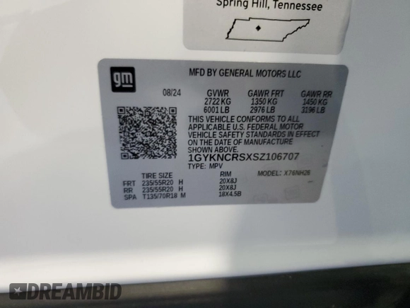 2025 Cadillac XT5 FWD Premium Luxury with VIN 1GYKNCRSXSZ106707, listed as a Copart auction lot 86919854 with 1,879 mi miles and Salvage Title. Bid and sale history available at DreamBid. Image 15.