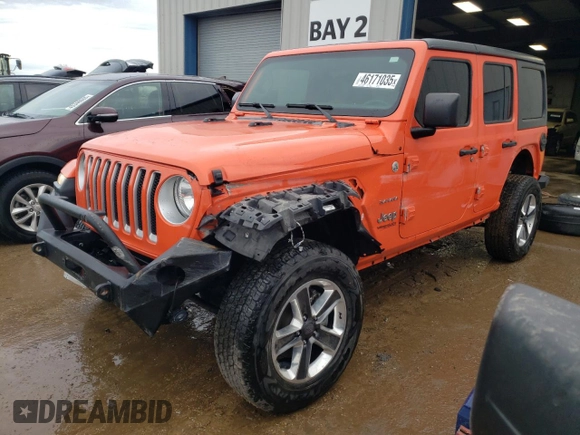 2018 Jeep Wrangler Unlimited Sahara z VIN 1C4HJXEG3JW248594, wystawiony jako Copart lot #46171035 z przebiegiem 78 979 mil mil oraz Szkoda całkowita • Salvage title. Historia ofert i sprzedaży dostępna na DreamBid. Obrazek 1.