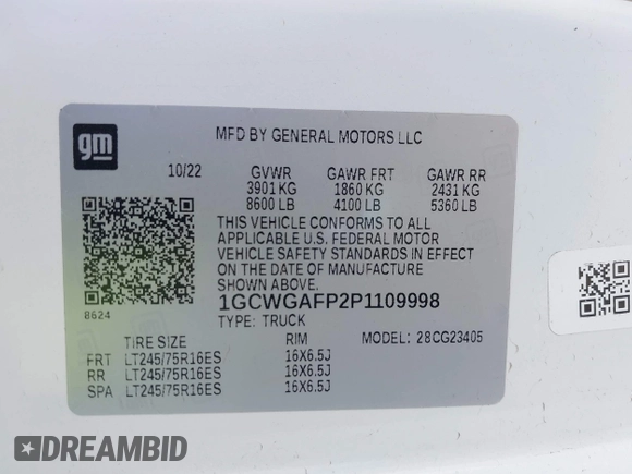 2023 Chevrolet Express Cargo с VIN 1GCWGAFP2P1109998, выставлен на аукционе IAAI как лот 42328435 с пробегом 5 258 миль миль и . История ставок и продаж доступна на DreamBid. Изображение 9.