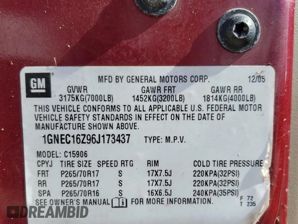 2006 Chevrolet Suburban LS with VIN 1GNEC16Z96J173437, listed as a Copart auction lot 75913624 with 309,169 mi miles and Non Repairable. Bid and sale history available at carsss.com. Image 14.