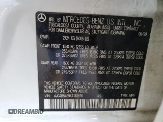 1999 Mercedes-Benz M 320/430/500 with VIN 4JGAB54E9XA130876, listed as a Copart auction lot 51714835 with 191,810 mi miles and Salvage Title. Bid and sale history available at DreamBid. Image 15.