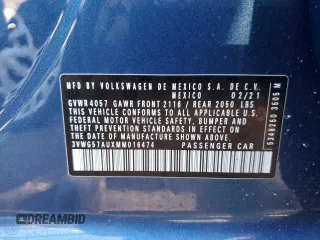 2021 Volkswagen Golf TSI с VIN 3VWG57AUXMM016474, выставлен на аукционе Copart как лот 49394145 с пробегом 9 628 миль миль и Списание • Salvage title. История ставок и продаж доступна на DreamBid. Изображение 13.