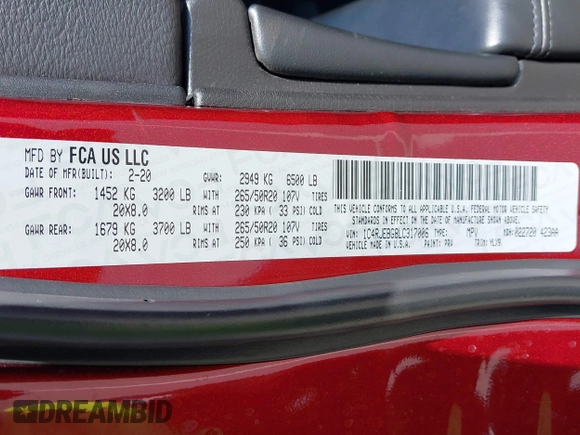 2020 Jeep Grand Cherokee Limited z VIN 1C4RJEBG8LC317006, wystawiony jako IAAI lot #42271501 z przebiegiem 54 078 mil mil oraz . Historia ofert i sprzedaży dostępna na DreamBid. Obrazek 9.
