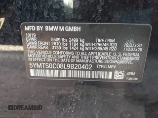 2020 BMW X3 M with VIN 5YMTS0C08L9B20402, listed as a IAAI auction lot 41761865 with 48,454 mi miles. Bid and sale history available at carsss.com. Image 9.