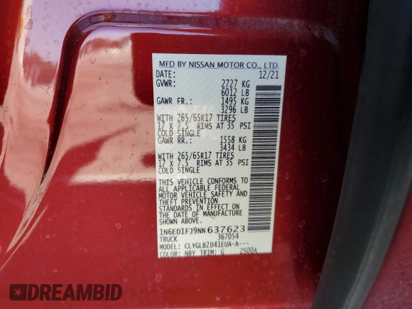 2022 Nissan Frontier SV с VIN 1N6ED1FJ9NN637623, выставлен на аукционе Copart как лот 57306685 с пробегом 23 446 миль миль и Списание • Salvage title. История ставок и продаж доступна на DreamBid. Изображение 13.