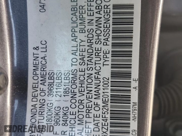 2021 Honda Insight EX with VIN 19XZE4F52ME011002, listed as a Copart auction lot 51849355 with 104,298 mi miles and Salvage Title. Bid and sale history available at carsss.com. Image 12.
