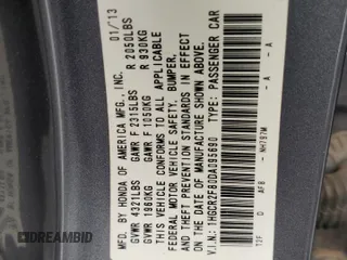 2013 Honda Accord EX-L with VIN 1HGCR2F80DA095690, listed as a Copart auction lot 51609605 with 225,954 mi miles and Salvage Title. Bid and sale history available at DreamBid. Image 12.