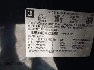 2015 Chevrolet Suburban LTZ with VIN 1GNSKKKC7FR205638, listed as a IAAI auction lot 40284367 with 103,530 mi miles and . Bid and sale history available at DreamBid. Image 9.