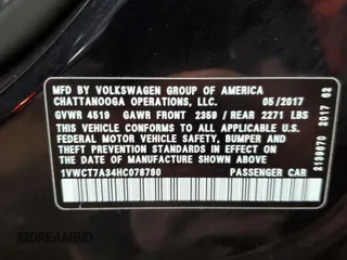 2017 Volkswagen Passat SEL Premium z VIN 1VWCT7A34HC078780, wystawiony jako Copart lot #49827235 z przebiegiem 94 618 mil mil oraz Szkoda całkowita • Salvage title. Historia ofert i sprzedaży dostępna na DreamBid. Obrazek 13.