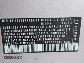 2015 Volkswagen Jetta SE with VIN 3VWD07AJ9FM230298, listed as a IAAI auction lot 42139675 with 108,025 mi miles and . Bid and sale history available at DreamBid. Image 9.