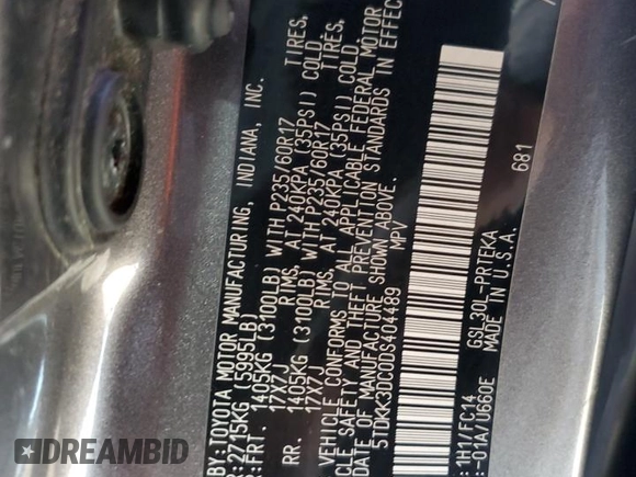 2013 Toyota Sienna LE AAS with VIN 5TDKK3DC0DS404489, listed as a Copart auction lot 56990105 with Not provided miles and Salvage title. Bid and sale history available at DreamBid. Image 13.