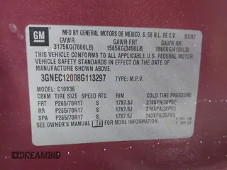 2008 Chevrolet Avalanche LT w/3LT with VIN 3GNEC12008G113297, listed as a IAAI auction lot 41849301 with 249,827 mi miles. Bid and sale history available at carsss.com. Image 9.