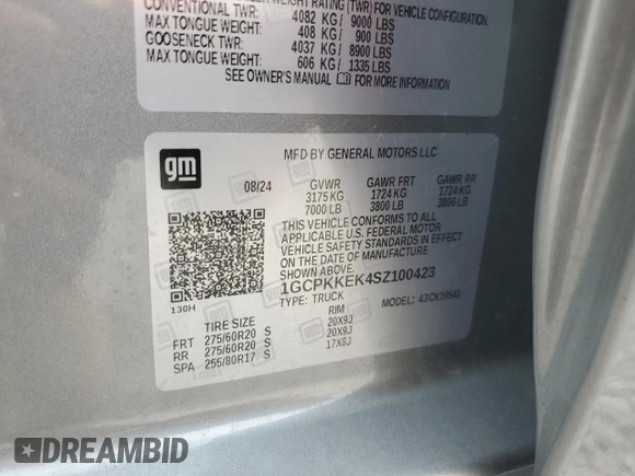 2025 Chevrolet Silverado 1500 LT with VIN 1GCPKKEK4SZ100423, listed as a Copart auction lot 49701795 with 4,134 mi miles and Salvage Title. Bid and sale history available at DreamBid. Image 14.