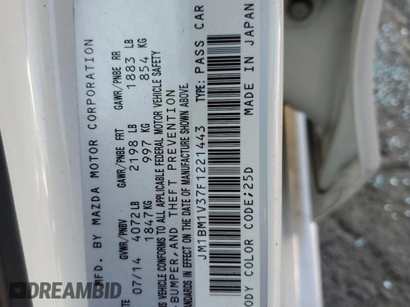 2015 Mazda 3 S Touring with VIN JM1BM1V37F1221443, listed as a Copart auction lot 76771064 with Not Provided miles and Non Repairable. Bid and sale history available at DreamBid. Image 13.
