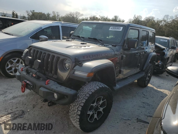 2021 Jeep Wrangler Unlimited Rubicon with VIN 1C4JJXFM1MW760378, listed as a Copart auction lot 43806965 with 38,542 mi miles and Salvage Title. Bid and sale history available at carsss.com. Image 1.