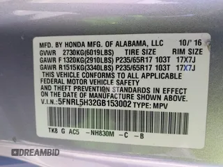 2016 Honda Odyssey SE with VIN 5FNRL5H32GB153002, listed as a IAAI auction lot 42084022 with 63,764 mi miles and . Bid and sale history available at DreamBid. Image 9.