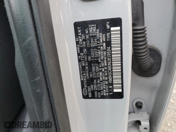 2022 Hyundai Kona SEL with VIN KM8K6CAB0NU819594, listed as a Copart auction lot 54339375 with 21,457 mi miles and Salvage Title. Bid and sale history available at DreamBid. Image 13.