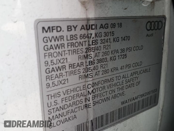 2019 Audi Q7 Prestige with VIN WA1VAAF79KD007533, listed as a Copart auction lot 46195905 with 69,555 mi miles and Salvage Title. Bid and sale history available at carsss.com. Image 13.