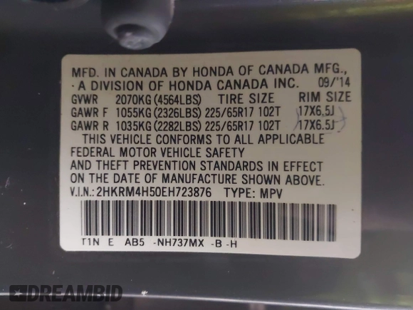 2014 Honda CR-V EX with VIN 2HKRM4H50EH723876, listed as a IAAI auction lot 41464608 with 130,502 mi miles. Bid and sale history available at carsss.com. Image 9.