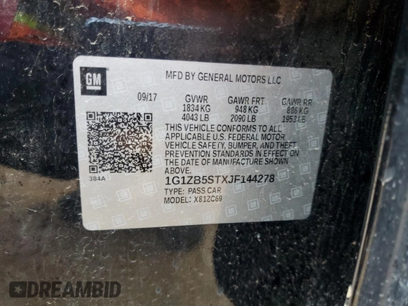 2018 Chevrolet Malibu LS with VIN 1G1ZB5STXJF144278, listed as a Copart auction lot 50584325 with 143,053 mi miles and Salvage Title. Bid and sale history available at DreamBid. Image 12.